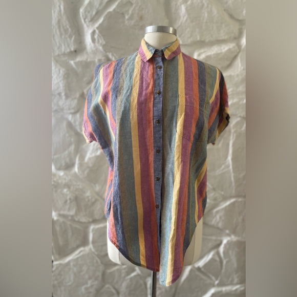Madewell Short Sleeve Tie Front Rainbow Striped Button Up Shirt Small - Picture 2 of 8
